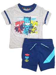 Infant & Toddler Boys PJ Mask Outfit Gray Shirt & Blue Shorts Set