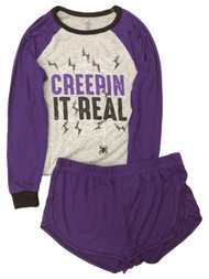 Womens Purple Creepin it Real Halloween Pajamas Shorts & Top Sleep Set