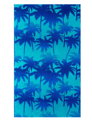 100% Cotton Sunset Palm Trees Oversized Blue Beach Towel, 34" x 64"