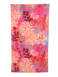 100% Cotton Coral Reef Oversized Beach Towel, 34" x 64", Pink, Orange, Yellow