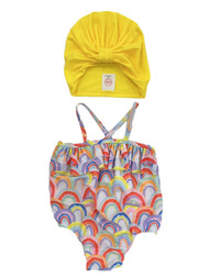 Infant Girls Neon Colorful Rainbow One Piece Swimming Bathing Suit With Hat