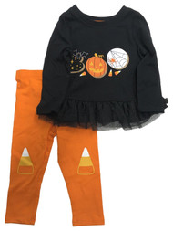 Infant  & Toddler Girls Boo Pumpkin Halloween Outfit Top & Leggings Set