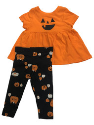 Infant  & Toddler Girls Pumpkin Halloween Outfit Top & Leggings Set