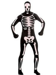 Rubies Mens Skeleton Costume Full Body Stretch Jumpsuit With Removable Hood L