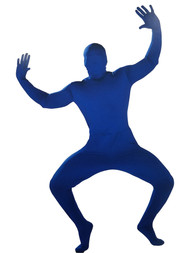 Mens Blue Full Body Stretch Jumpsuit Costume Bodysuit Hooded Jumper