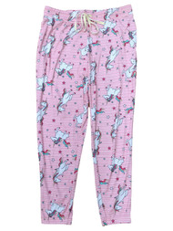 Womens Pink Striped Unicorn Joggers Sleep Pants Pajama Bottoms