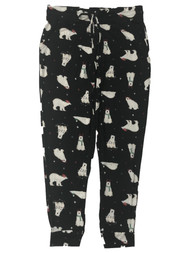 Womens Soft Black Polar Bear Holiday Joggers Sleep Pants Pajama Bottoms