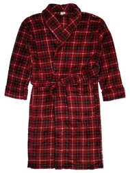 Mens Red Plaid Plush Microfleece Robe House Coat Bathrobe