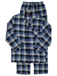 Hanes Mens 2-Piece Blue Plaid Flannel Sleepwear Pajama Set Sleep Set