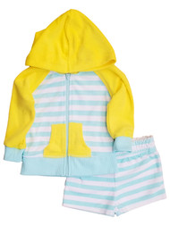 Wonder Nation Boys Yellow and Green Stripe Terry Set Long Sleeve & Shorts