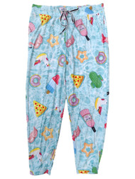 Womens Blue Pizza Flamingo Floatie Joggers Sleep Pants Pajama Bottoms