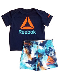 Reebok Infant Navy Blue, Orange & White Boys Shirt & Shorts Outfit Set