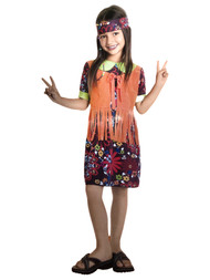 Girls Groovy Flower Power Hippie Costume Dress Headband Medium (6-8)
