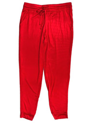 Womens Red Knit Joggers Sleep Pants Pajama Bottoms with Pockets