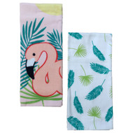 Celebrate Summer Tropical Pink Flamingo Kitchen Towel, Set of 2 Dish Towels