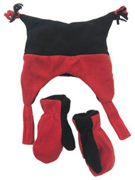 Toddler Boys & Girls Red & Black Fleece Joker Trapper Hat & Mittens Set 2T-4T