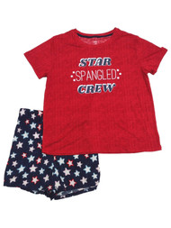 Womens Patriotic Star Spangled Crew Pajamas Sleep Set Tee & Shorts