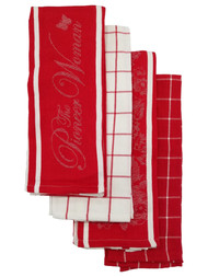 The Pioneer Woman Floral Check Kitchen Towel Set, 4 Red & White Dish Towels
