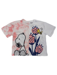 Peanuts Junior Womens Pink Snoopy Dog Semi-Crop T-Shirt Tee Shirt