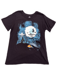 Womens Black & Blue Witch Moon Ghost Halloween T-Shirt Tee Shirt Top
