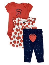 Carters Infant Girls 3PC Red & Blue Mommy's Sweet Girl Strawberry Outfit