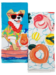 Celebrate Summer Pool Floatie Puppy Dog Kitchen Towel, Set of 2 Dish Towels