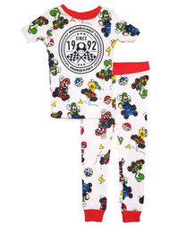 Boys White Mario Kart Short Sleeve 2 Piece Pajama Set Size 4