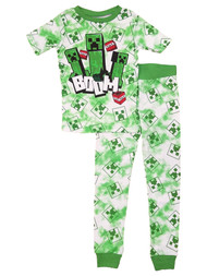 Boys Green Minecraft TNT "Boom" Short Sleeve 2 Piece Pajama Set Size 6
