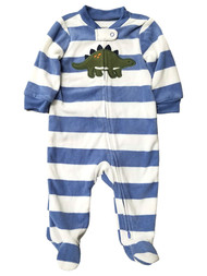 Carters Infant Boys Fleece Blue Striped Dinosaur Sleeper Size 6 Months