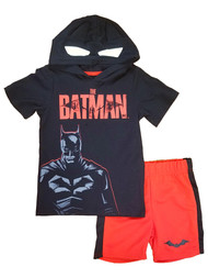 Boys Red & Black Batman Outfit Hooded T-Shirt Top & Shorts Set