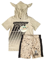 Boys Tan & Black Baby Yoda Outfit Hooded T-Shirt Top & Shorts Set