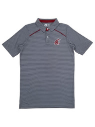 Russell Mens Gray Stripe Washington State Cougars Short Sleeve Polo Shirt