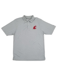 Russell Mens Light Gray Stripe Washington State Cougars Polo Shirt