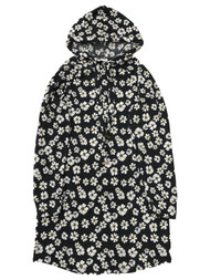 Womens (Juniors) Black Floral Print Daisy Hoodie Style Dress