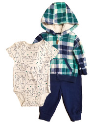 Carters Infant Boys 3pc Zip Up Jacket Bear Bodysuit & Navy Pants Set