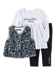 Calvin Klein Toddler Girls 3pc Outfit Leggings Shirt & Leopard Print Vest Set 4T