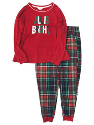 Womens Red Plaid All is Bright Christmas Holiday Pajamas Joggers & Top