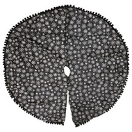 Lightweight Black 48 Inch Snowflakes & Pom Poms Holiday Christmas Tree Skirt