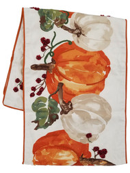 Pumpkin Vine Autumn Table Runner with Beaded Berries, 14" x 90" Fall Decor