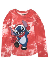 Disney Long Red Tie Dye Lilo & Stitch Christmas Holiday Tee Shirt Medium (7-8)