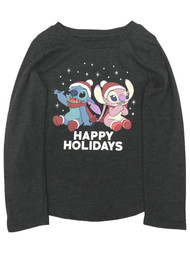Disney Long Gray Lilo & Stitch Christmas Holiday Tee Shirt Small (6-6X)