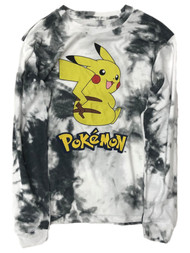 Pokemon Womens Juniors Long Gray Tie Dye Pikachu Tee Shirt T-shirt