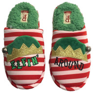 Dearfoams Womens Red Stripe Elfin Around Christmas Elf Slippers Scuffs