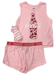 Coca-Cola Womens Pink Coke Tank Tee Shorts & Socks Pajamas Sleep Set