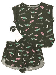 Star Wars Womens Green Baby Yoda Tee Shorts & Socks Pajamas Sleep Set