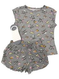 Tom & Jerry Womens Gray Cat & Mouse Tee Shorts & Socks Pajamas Sleep Set