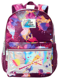 Justice Girls 17" Backpack, Purple Iridescent Splatter Pattern with Tech Pocket