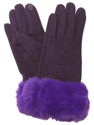 Womens Plum Purple Faux Fur Stretch Fit Texting & Tech Touchscreen Gloves
