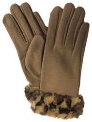 Womens Brown Leopard Print Faux Fur Stretch Fit Texting & Tech Touchscreen Gloves