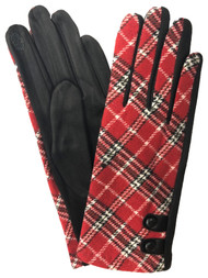 Womens Red Plaid Stretch Fit Texting & Tech Touchscreen Gloves
